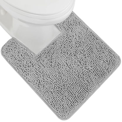 Picture of Gorilla Grip Plush Absorbent Shaggy Chenille Bath Rug Mat for Toilet Base with Rubber Backing, Machine Washable, Microfiber Bathroom Contour Mats for Toilets, Bath Room Decor, Square 22.5x19.5 Lt Gray