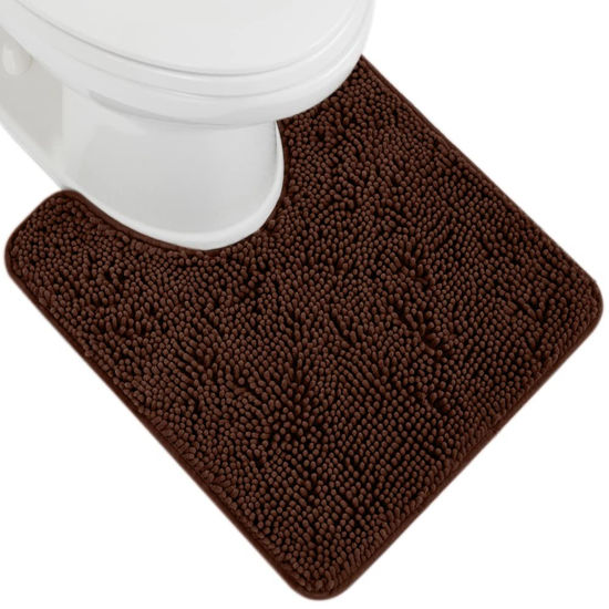 Picture of Gorilla Grip Plush Absorbent Shaggy Chenille Bath Rug Mat for Toilet Base with Rubber Backing, Machine Washable, Microfiber Bathroom Contour Mats for Toilets, Bath Room Decor, Oval, 22.5x19.5, Brown