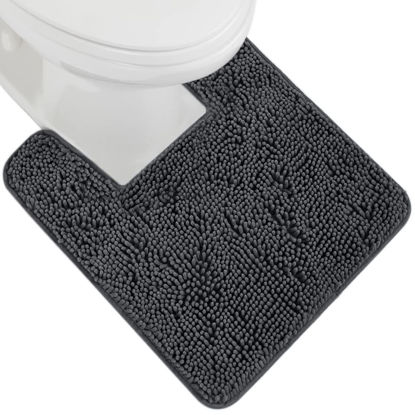 Picture of Gorilla Grip Plush Absorbent Shaggy Chenille Bath Rug Mat for Toilet Base with Rubber Backing, Machine Washable, Microfiber Bathroom Contour Mats for Toilets, Bath Room Decor Square 22.5x19.5 Charcoal