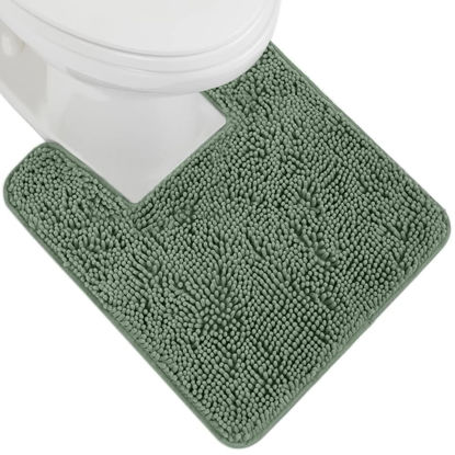 Picture of Gorilla Grip Plush Absorbent Shaggy Chenille Bath Rug Mat for Toilet Base with Rubber Backing, Machine Washable, Microfiber Bathroom Contour Mats for Toilets, Bath Decor, Square, 22.5x19.5, Sage Green