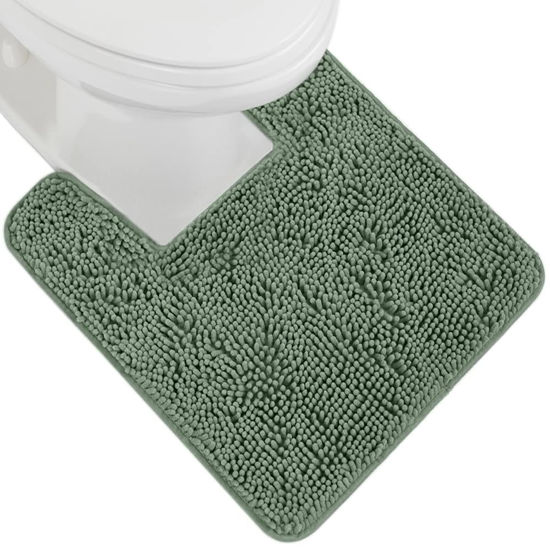 Picture of Gorilla Grip Plush Absorbent Shaggy Chenille Bath Rug Mat for Toilet Base with Rubber Backing, Machine Washable, Microfiber Bathroom Contour Mats for Toilets, Bath Decor, Square, 22.5x19.5, Sage Green