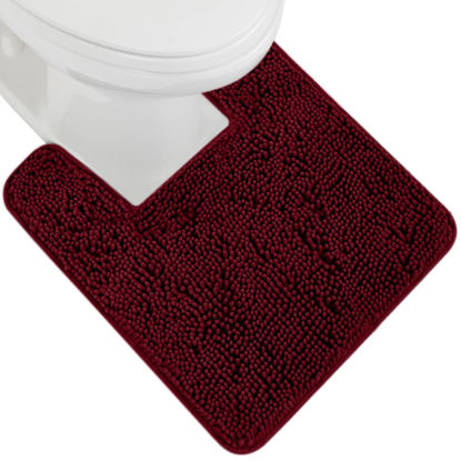 Picture of Gorilla Grip Plush Absorbent Shaggy Chenille Bath Rug Mat for Toilet Base with Rubber Backing, Machine Washable, Microfiber Bathroom Contour Mats for Toilets, Bath Room Decor Square 22.5x19.5 Burgundy