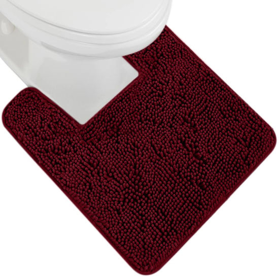 Picture of Gorilla Grip Plush Absorbent Shaggy Chenille Bath Rug Mat for Toilet Base with Rubber Backing, Machine Washable, Microfiber Bathroom Contour Mats for Toilets, Bath Room Decor Square 22.5x19.5 Burgundy