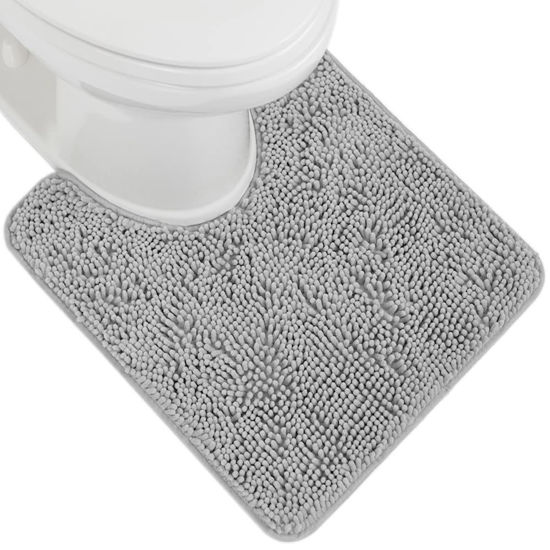 Picture of Gorilla Grip Plush Absorbent Shaggy Chenille Bath Rug Mat for Toilet Base with Rubber Backing, Machine Washable, Microfiber Bathroom Contour Mats for Toilets, Bath Room Decor, Oval, 22.5x19.5, Lt Gray