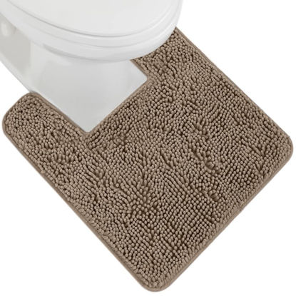 Picture of Gorilla Grip Plush Absorbent Shaggy Chenille Bath Rug Mat for Toilet Base with Rubber Backing, Machine Washable, Microfiber Bathroom Contour Mats for Toilets, Bath Room Decor, Square, 22.5x19.5, Beige