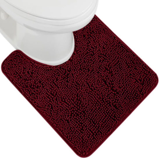 Picture of Gorilla Grip Plush Absorbent Shaggy Chenille Bath Rug Mat for Toilet Base with Rubber Backing, Machine Washable, Microfiber Bathroom Contour Mats for Toilets, Bath Room Decor, Oval 22.5x19.5, Burgundy