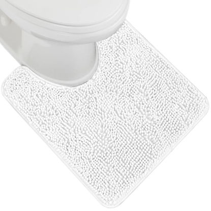 Picture of Gorilla Grip Plush Absorbent Shaggy Chenille Bath Rug Mat for Toilet Base with Rubber Backing, Machine Washable, Microfiber Bathroom Contour Mats for Toilets, Bath Room Decor, Oval, 22.5x19.5, White