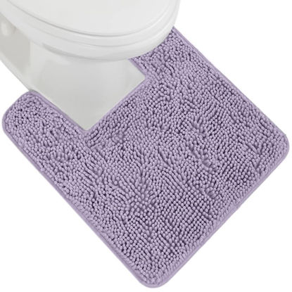 Picture of Gorilla Grip Plush Absorbent Shaggy Chenille Bath Rug Mat for Toilet Base with Rubber Backing, Machine Washable, Microfiber Bathroom Contour Mats for Toilets, Bath Decor, Square, 22.5x19.5, Lt Purple