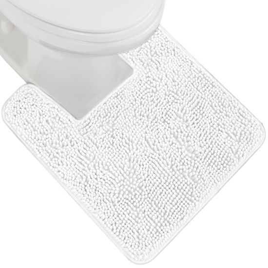 Picture of Gorilla Grip Plush Absorbent Shaggy Chenille Bath Rug Mat for Toilet Base with Rubber Backing, Machine Washable, Microfiber Bathroom Contour Mats for Toilets, Bath Room Decor, Square, 22.5x19.5, White