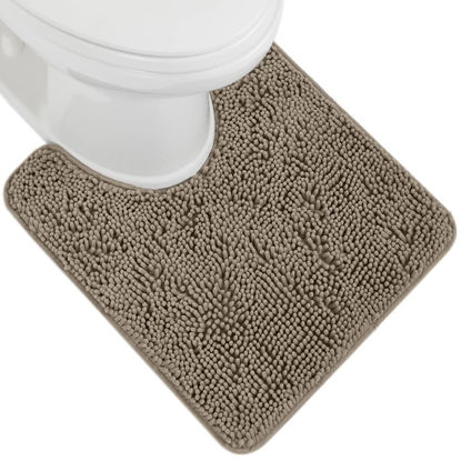 Picture of Gorilla Grip Shaggy Chenille Bath Rug Mat for Toilet Base, Machine Washable, Microfiber Dries Quickly, Plush Absorbent Contour Mats for Toilets, Bathroom Decor, Oval U-Shape, 22'' x 19'' x 15'', Latte