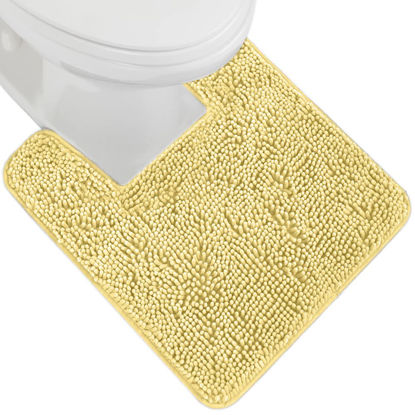 Picture of Gorilla Grip Plush Absorbent Shaggy Bath Rug Mat for Toilet Base with Rubber Backing, Machine Washable, Microfiber Bathroom Contour Mats for Toilets, Bath Room Decor, Square, 22.5x19.5, Beige