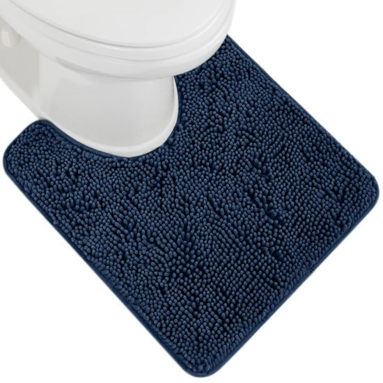 Picture of Gorilla Grip Plush Absorbent Shaggy Chenille Bath Rug Mat for Toilet Base with Rubber Backing, Machine Washable, Microfiber Bathroom Contour Mats for Toilets, Bath Room Decor, Oval 22.5x19.5 Navy Blue