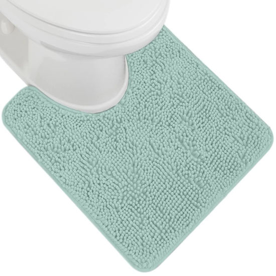 Picture of Gorilla Grip Plush Absorbent Shaggy Chenille Bath Rug Mat for Toilet Base with Rubber Backing, Machine Washable, Microfiber Bathroom Contour Mats for Toilets, Bath Room Decor, Oval, 22.5x19.5, Seablue