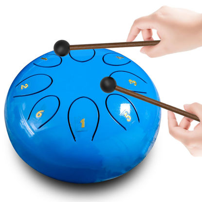 Picture of REGIS rain drum for outside，Steel Tongue Drum 8 Notes 6 Inches Chakra Tank Drum Steel Percussion Padded Travel Bag and Mallets，Musical Education Entertainment Meditation Yoga Zen Gifts(Light blue)