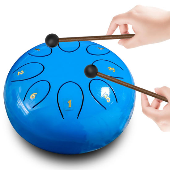 Picture of REGIS rain drum for outside，Steel Tongue Drum 8 Notes 6 Inches Chakra Tank Drum Steel Percussion Padded Travel Bag and Mallets，Musical Education Entertainment Meditation Yoga Zen Gifts(Light blue)