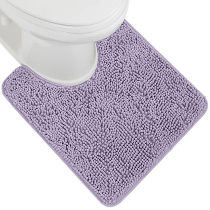 Picture of Gorilla Grip Plush Absorbent Shaggy Chenille Bath Rug Mat for Toilet Base with Rubber Backing, Machine Washable, Microfiber Bathroom Contour Mats for Toilets, Bath Room Decor, Oval 22.5x19.5 Lt Purple