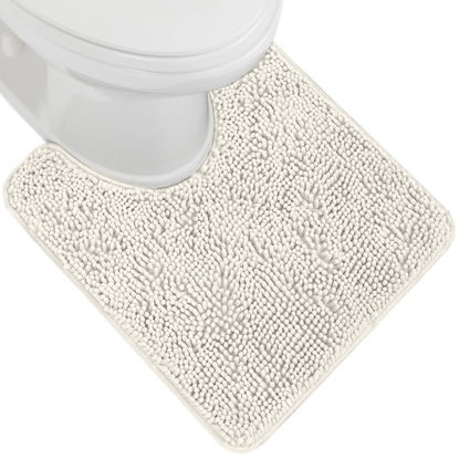 Picture of Gorilla Grip Plush Absorbent Shaggy Chenille Bath Rug Mat for Toilet Base with Rubber Backing, Machine Washable, Microfiber Bathroom Contour Mats for Toilets, Bath Room Decor, Oval, 22.5x19.5, Ivory