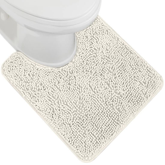 Picture of Gorilla Grip Plush Absorbent Shaggy Chenille Bath Rug Mat for Toilet Base with Rubber Backing, Machine Washable, Microfiber Bathroom Contour Mats for Toilets, Bath Room Decor, Oval, 22.5x19.5, Ivory
