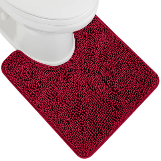 Picture of Gorilla Grip Plush Absorbent Shaggy Chenille Bath Rug Mat for Toilet Base with Rubber Backing, Machine Washable, Microfiber Bathroom Contour Mats for Toilets, Bath Room Decor, Oval, 22.5x19.5, Red