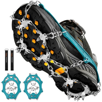 Picture of Crampons Ice Cleats Traction Snow Grips for Boots Shoes Women Men Anti Slip 19 Stainless Steel Spikes Safe Protect for Hiking Fishing Walking Climbing Mountaineering
