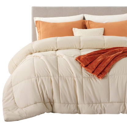 Picture of Bedsure Comforter Duvet Insert - Quilted Comforters Oversized King Size, All Season Duvet, Down Alternative Bedding Comforter with Tabs(Beige,Oversized King 116"x98")