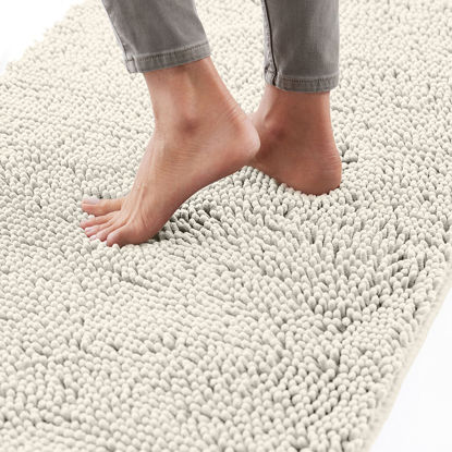 Picture of Gorilla Grip Bath Rug Mat 48x17, Thick Soft Absorbent Chenille, Rubber Backing Quick Dry Microfiber Mats, Machine Washable Rugs for Shower Floor, Bathroom Runner Bathmat Accessories Decor, Ivory