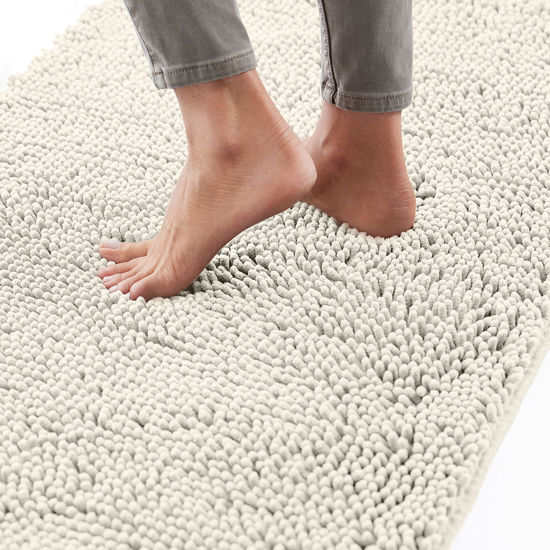 Picture of Gorilla Grip Bath Rug Mat 60x17, Thick Soft Absorbent Chenille, Rubber Backing Quick Dry Microfiber Mats, Machine Washable Rugs for Shower Floor, Bathroom Runner Bathmat Accessories Decor, Ivory