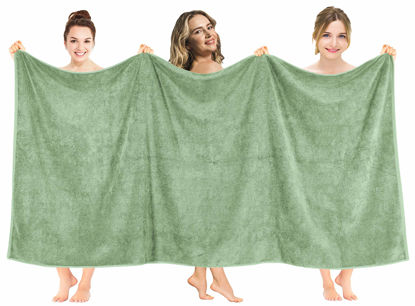Picture of American Soft Linen Oversized Bath Sheet 40x80 Extra Large for Bathroom, 100% Cotton Turkish Jumbo Bathsheet Towels for Adults, Sage Green Bath Sheet