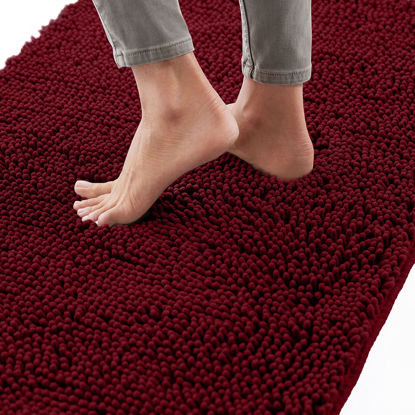 Picture of Gorilla Grip Bath Rug Mat 48x17, Thick Soft Absorbent Chenille, Rubber Backing Quick Dry Microfiber Mats, Machine Washable Rugs for Shower Floor, Bathroom Runner Bathmat Accessories Decor, Burgundy