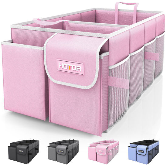 Picture of HOTOR Trunk Organizer for Car - Car Organizer, Foldable Trunk organizer for SUVs & Sedans, Sturdy Car Organization for Car Accessories, Tools, Sundries, Pink, 2 Compartments, 21.3"×12.6"×10.6"