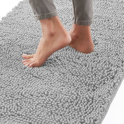 Picture of Gorilla Grip Bath Rug Mat 48x17, Thick Soft Absorbent Chenille, Rubber Backing Quick Dry Microfiber Mats, Machine Washable Rugs for Shower Floor, Bathroom Runner Bathmat Accessories Decor, Light Gray