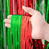 Picture of Voircoloria 3 Pack 3.3x8.2 Feet Red and Green Foil Fringe Backdrop Curtains, Tinsel Streamers Birthday Party Decorations, Fringe Backdrop for Graduation, Baby Shower, Gender Reveal, Disco Party