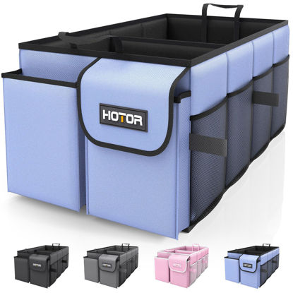 Picture of HOTOR Trunk Organizer for Car - Car Organizer, Foldable Trunk organizer for SUVs & Sedans, Sturdy Car Organization for Car Accessories, Tools, Sundries, Blue, 2 Compartments, 21.3"×12.6"×10.6"