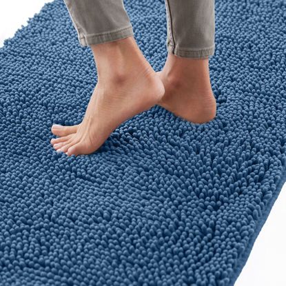 Picture of Gorilla Grip Bath Rug Mat 60x17, Thick Soft Absorbent Chenille, Rubber Backing Quick Dry Microfiber Mats, Machine Washable Rugs for Shower Floor, Bathroom Runner Bathmat Accessories Decor, Blue