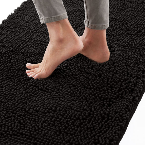 Picture of Gorilla Grip Bath Rug Mat 42x24, Thick Soft Absorbent Chenille, Rubber Backing Quick Dry Microfiber Mats, Machine Washable Rugs for Shower Floor, Bathroom Runner Bathmat Accessories D cor, Black
