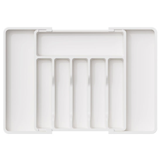 Picture of Lifewit Silverware Drawer Organizer, Expandable Utensil Tray for Kitchen, BPA Free Flatware and Cutlery Holder, Adjustable Plastic Storage for Spoons Forks Knives, Large, White