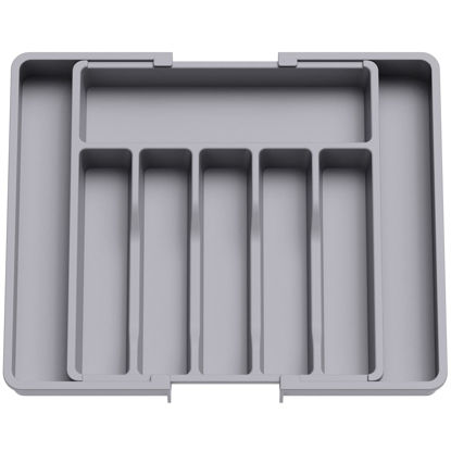 Picture of Lifewit Silverware Drawer Organizer, Expandable Utensil Tray for Kitchen, BPA Free Flatware and Cutlery Holder, Adjustable Plastic Storage for Spoons Forks Knives, Large, Grey
