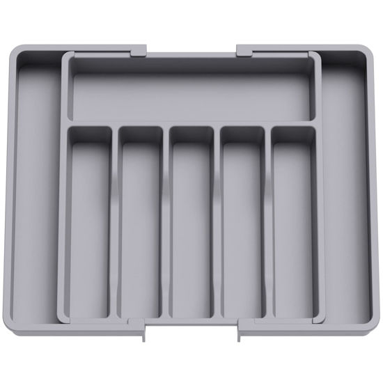 Picture of Lifewit Silverware Drawer Organizer, Expandable Utensil Tray for Kitchen, BPA Free Flatware and Cutlery Holder, Adjustable Plastic Storage for Spoons Forks Knives, Large, Grey