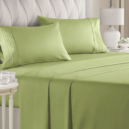 Picture of Twin XL Sheet Set - 4 Piece Sheets - Dorm Room Bed Sheets - Hotel Luxury Bed Sheets - Extra Soft - Deep Bed Sheets Pockets - Easy Fit - Breathable & Cooling Touch - Light Olive Green Twin XL Sheets