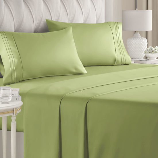 Picture of Twin XL Sheet Set - 4 Piece Sheets - Dorm Room Bed Sheets - Hotel Luxury Bed Sheets - Extra Soft - Deep Bed Sheets Pockets - Easy Fit - Breathable & Cooling Touch - Light Olive Green Twin XL Sheets