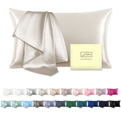Picture of Mulberry Silk Pillow Cases for Hair and Skin King Size Silk Pillowcase with Zipper Soft Breathable Smooth Cooling Satin Silk Pillow Covers for Sleeping (Beige,20"X 36",1Pcs)