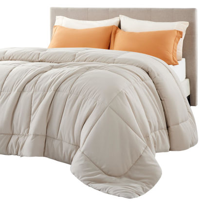 Picture of Bedsure Comforter Duvet Insert - Quilted Comforters Twin Size, All Season Duvet, Down Alternative Bedding Comforter with Tabs(Linen,Twin 88"x68")
