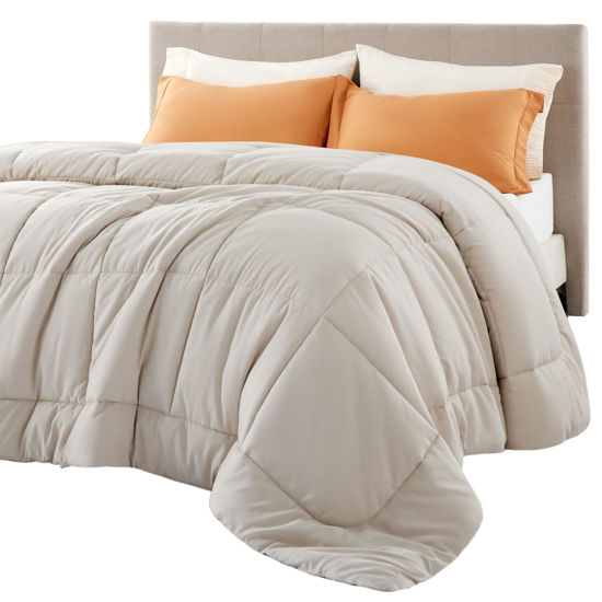Picture of Bedsure Comforter Duvet Insert - Quilted Comforters Twin Size, All Season Duvet, Down Alternative Bedding Comforter with Tabs(Linen,Twin 88"x68")