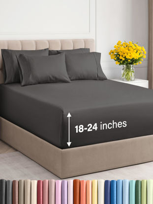 Picture of Extra Deep Queen Sheet Set - 6 Piece Breathable & Cooling Sheets - Hotel Luxury Bedding Set with 18-24 Inch Extra Deep Pockets - Easy Fit - Super Soft, Wrinkle Free and Comfy - Charcoal, Queen Size