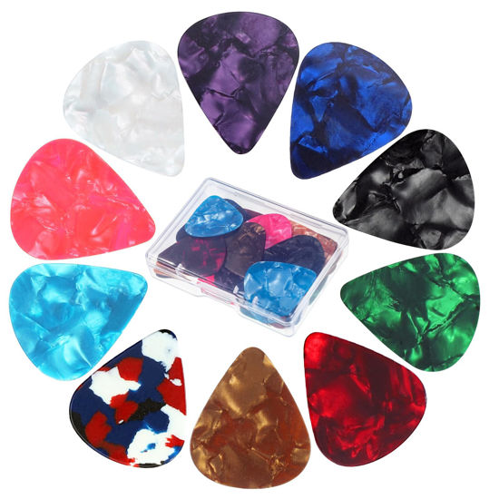 Picture of 30 PCS Guitar Picks, 3 Different Thickness Abstract Art Colorful Celluloid Guitar Pick Plectrums Stocking Stuffers For Bass, Electric, Acoustic Guitars Includes 0.46mm, 0.71mm, 0.96mm (Color Random)