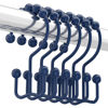 Picture of Titanker Shower Curtain Hooks Rings, Rust-Resistant Metal Double Glide Shower Hooks for Bathroom Shower Rods Curtains, Set of 12 Hooks - Navy Blue
