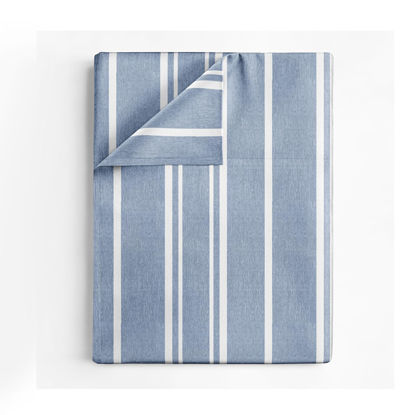 Picture of King Size Flat Bed Sheet - Comfortable, Breathable & Cooling Top Sheet - Hotel Luxury, Fade Resistant Flat Bed Sheet - Extra Soft & Comfy - Easy Care, Wrinkle Free - Blue Stripes Flat Bed Sheet Only