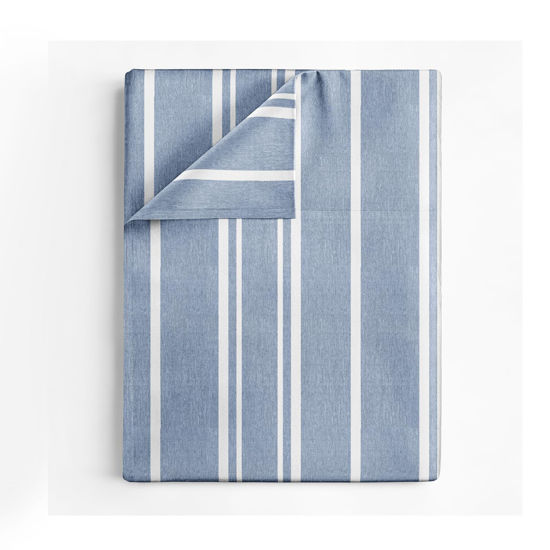 Picture of King Size Flat Bed Sheet - Comfortable, Breathable & Cooling Top Sheet - Hotel Luxury, Fade Resistant Flat Bed Sheet - Extra Soft & Comfy - Easy Care, Wrinkle Free - Blue Stripes Flat Bed Sheet Only