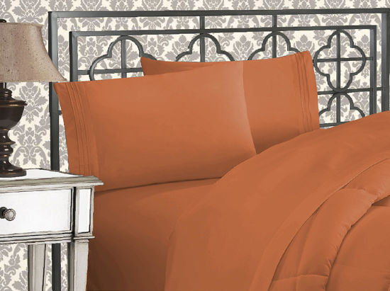Picture of Elegant Comfort Luxurious 1500 Premium Hotel Quality Microfiber Three Line Embroidered Softest 4-Piece Bed Sheet Set, Wrinkle and Fade Resistant, Twin/Twin XL, Coral