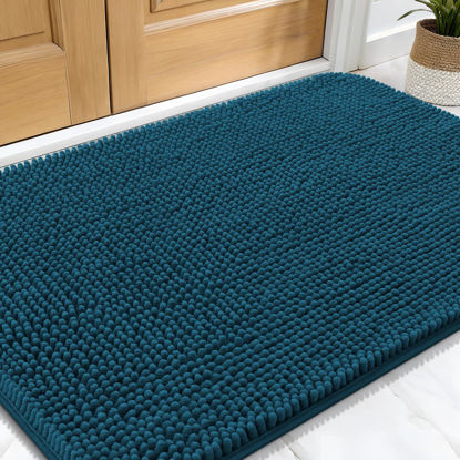 Picture of OLANLY Dog Door Mat for Muddy Paws 30x20, Absorbs Moisture and Dirt, Absorbent Non-Slip Washable Doormat, Quick Dry Chenille Mud Mat, Entry Indoor Entryway Carpet for Inside Floor, Atlantic Blue